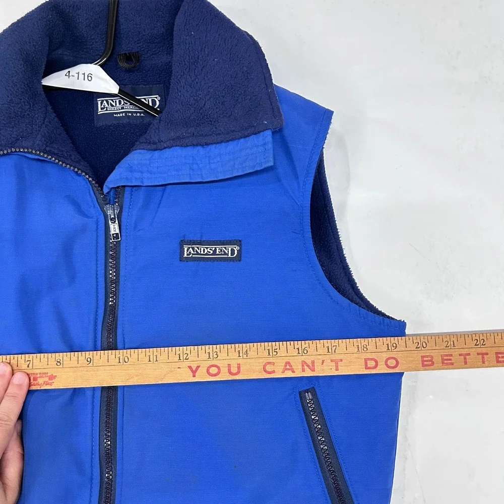 Lands End Vintage 90s Fleece Lined Vest Blue Made USA Outdoor Gorpcore Retro
